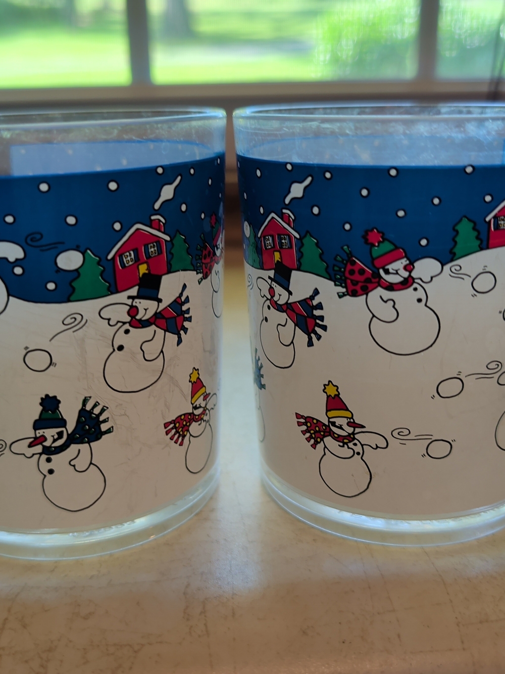 Festive Snowman Glasses - Blue and White Holiday Acrylic Tumblers
